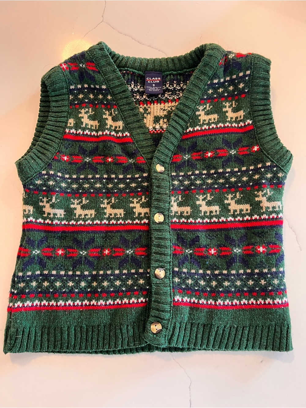 Class Club Green Fair Isle Reindeer Knit Vest - Kids